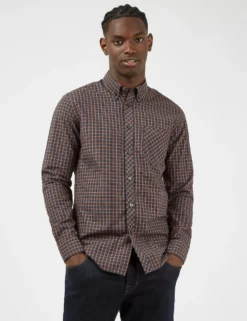 Long-Sleeve Mini-Check Shirt - Coffee