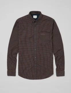Long-Sleeve Mini-Check Shirt - Coffee -clothing Shop BS 0065388 043 D