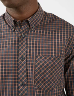 Long-Sleeve Mini-Check Shirt - Coffee -clothing Shop BS 0065388 043 F