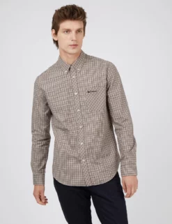 Long-Sleeve Mini-Check Shirt - Hemp 6 Long-Sleeve Mini-Check Shirt - Hemp -clothing Shop BS 0065388 058 A