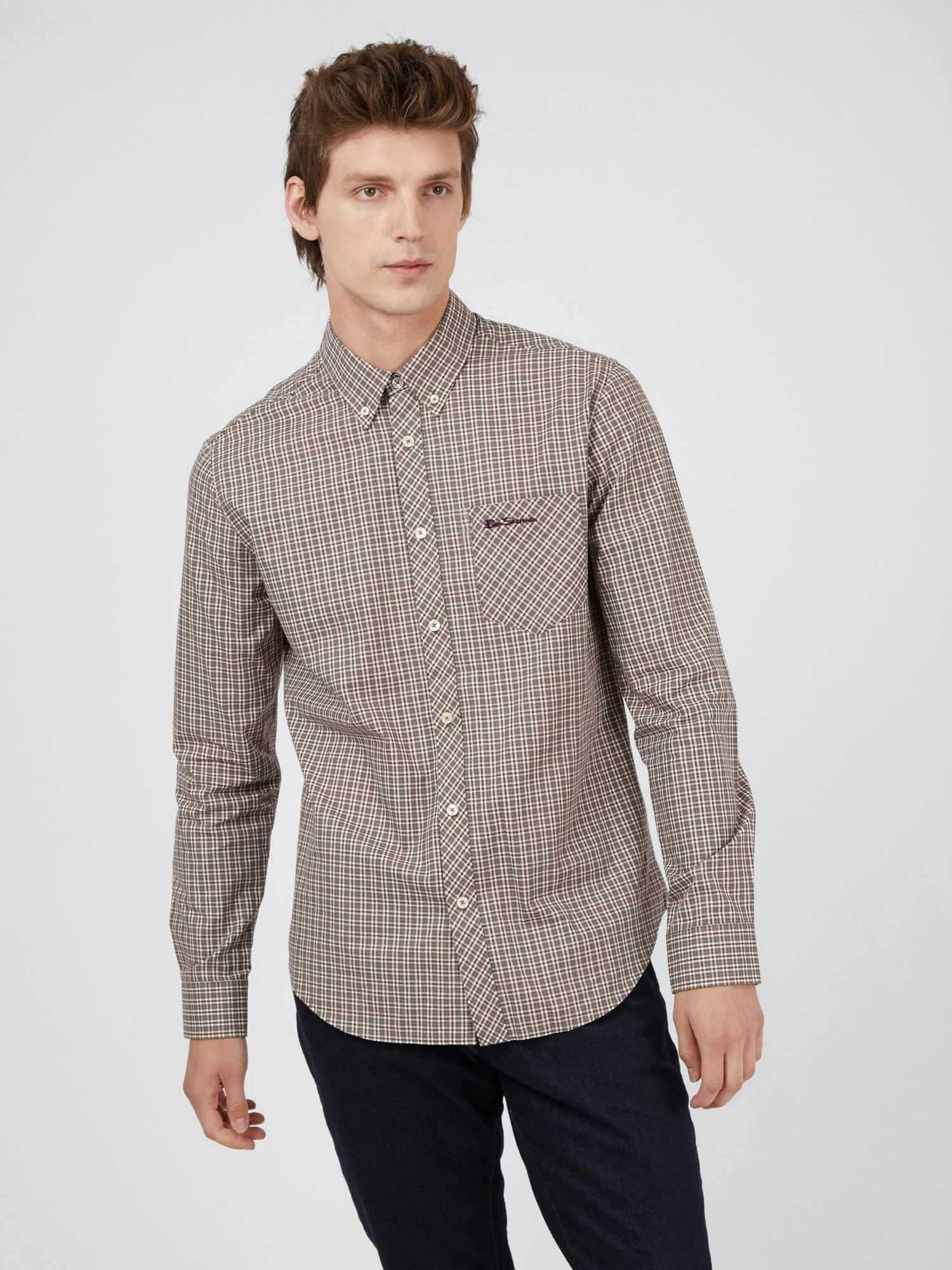 Long-Sleeve Mini-Check Shirt - Hemp 3 Long-Sleeve Mini-Check Shirt - Hemp - Image 3