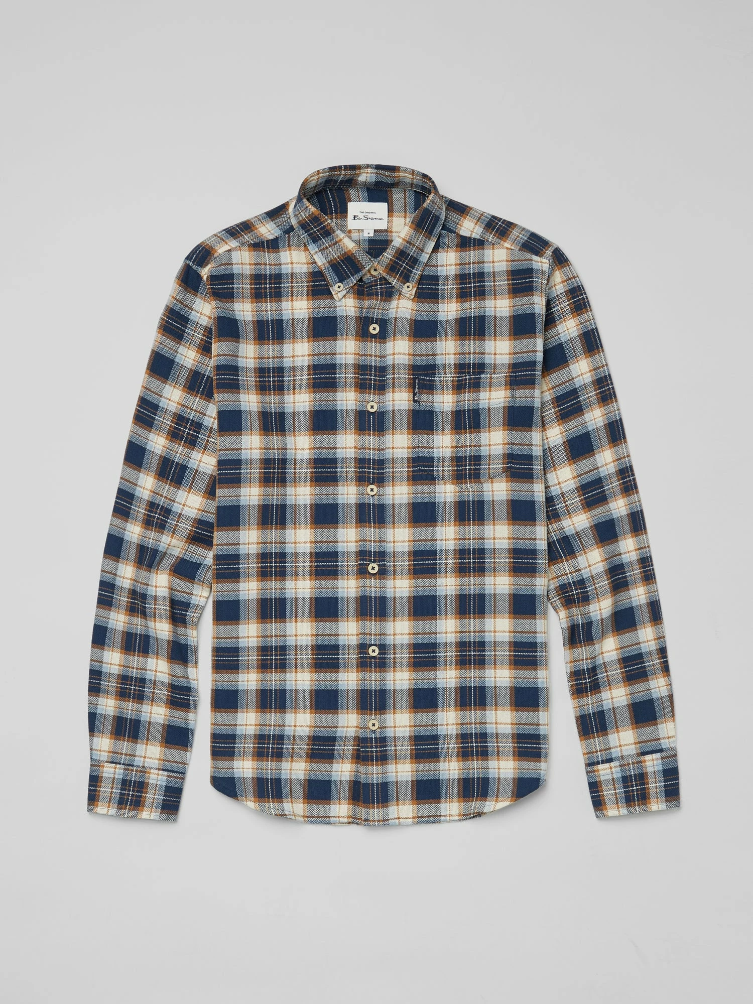 Long-Sleeve Herringbone Check Shirt - Dark Blue 6 Long-Sleeve Herringbone Check Shirt - Dark Blue - Image 6