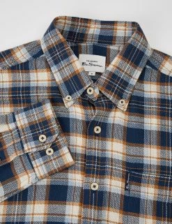 Long-Sleeve Herringbone Check Shirt - Dark Blue 9 Long-Sleeve Herringbone Check Shirt - Dark Blue -clothing Shop BS 0065395 026 E