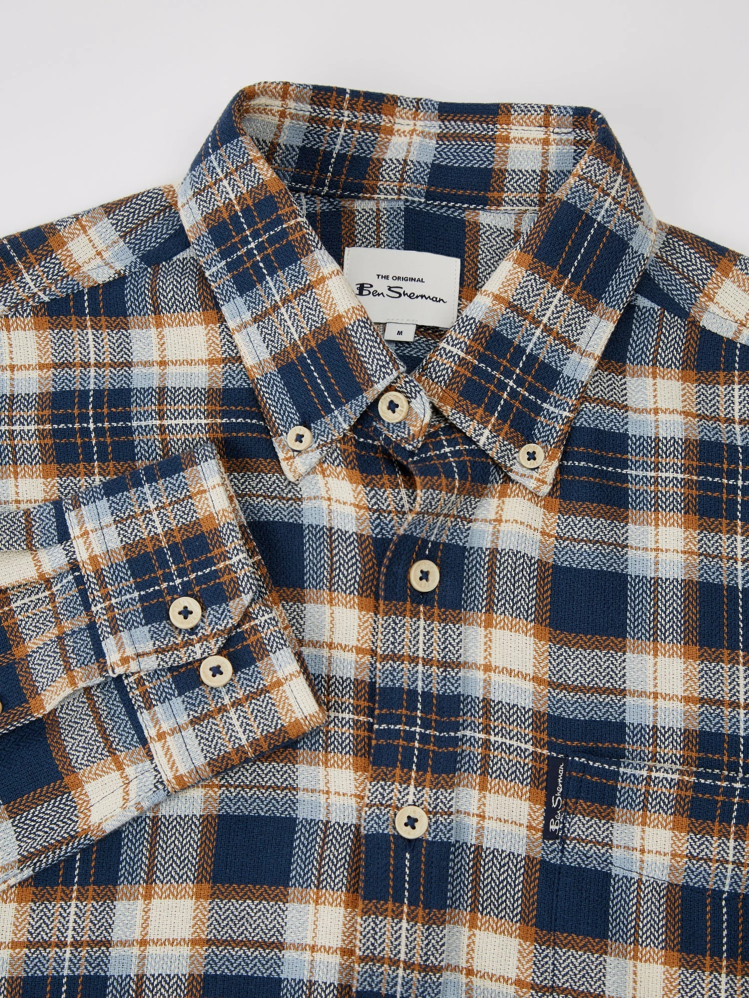 Long-Sleeve Herringbone Check Shirt - Dark Blue 4 Long-Sleeve Herringbone Check Shirt - Dark Blue - Image 4