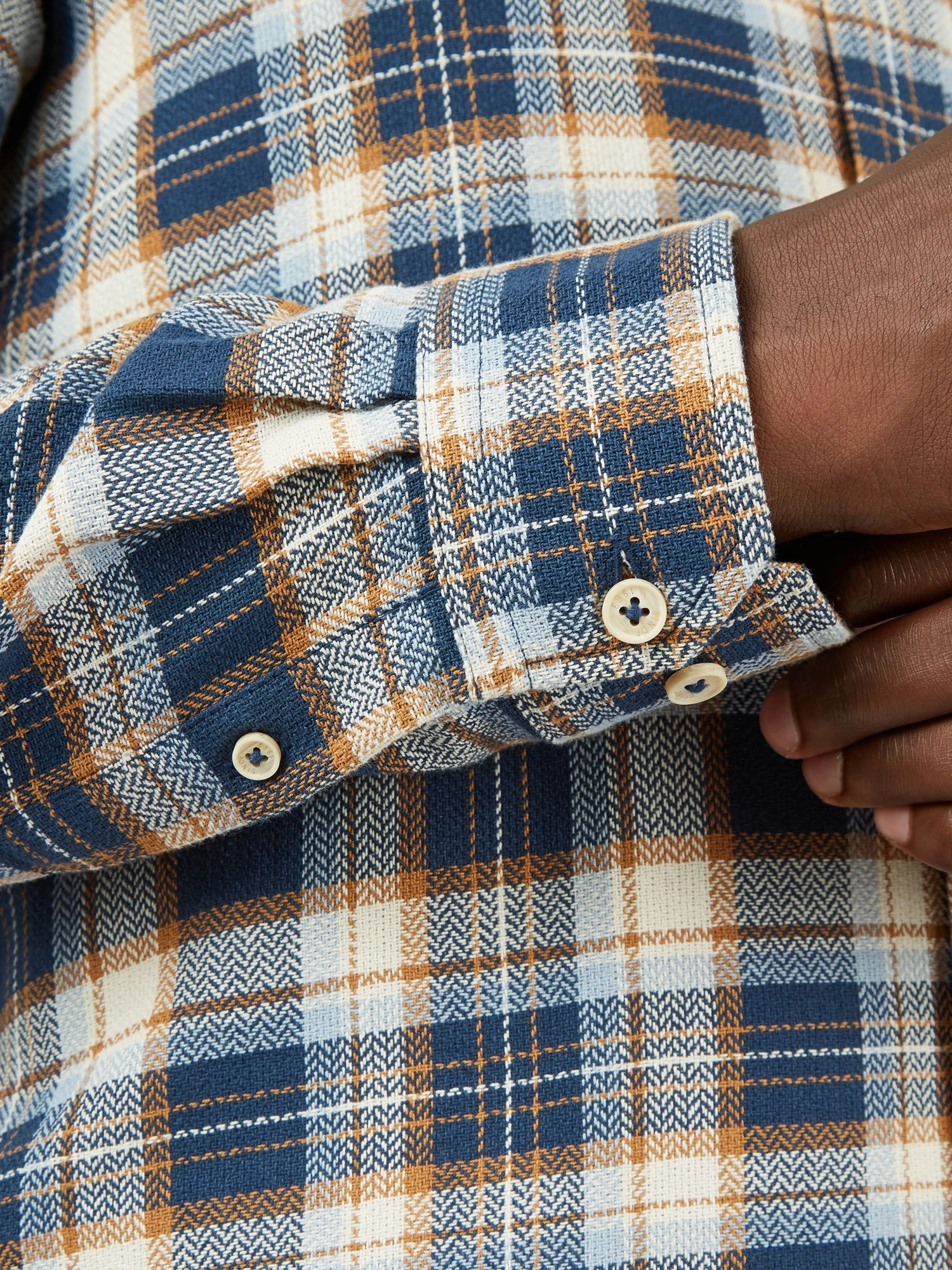 Long-Sleeve Herringbone Check Shirt - Dark Blue 5 Long-Sleeve Herringbone Check Shirt - Dark Blue - Image 5