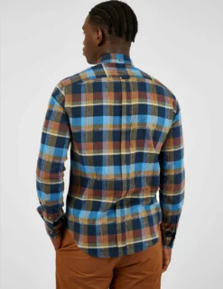 Long-Sleeve Brushed Twill Check Shirt - Dark Blue -clothing Shop BS 0065397 026 C