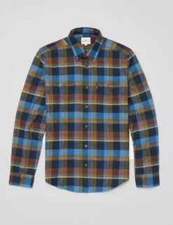 Long-Sleeve Brushed Twill Check Shirt - Dark Blue -clothing Shop BS 0065397 026 D