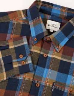 Long-Sleeve Brushed Twill Check Shirt - Dark Blue