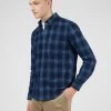 Long-Sleeve Corduroy Ombre Check Shirt - Dark Blue