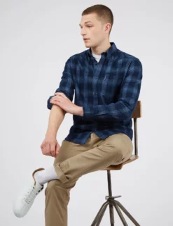 Long-Sleeve Corduroy Ombre Check Shirt - Dark Blue -clothing Shop BS 0065399 026 B