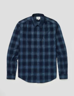 Long-Sleeve Corduroy Ombre Check Shirt - Dark Blue -clothing Shop BS 0065399 026 D