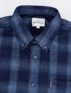 Long-Sleeve Corduroy Ombre Check Shirt - Dark Blue -clothing Shop BS 0065399 026 E scaled