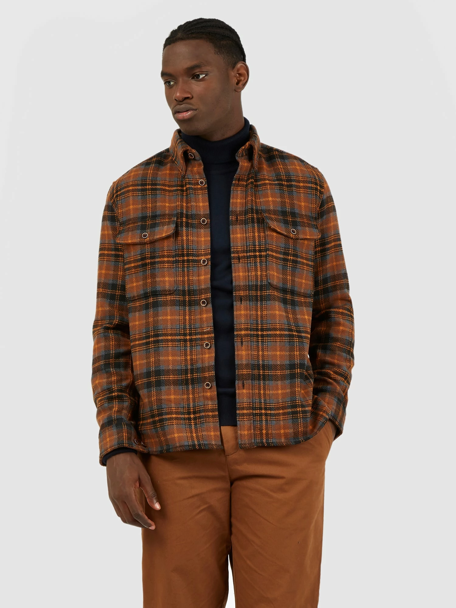 Long-Sleeve Heavy Brushed Check Shirt - Coffee 1 Long-Sleeve Heavy Brushed Check Shirt - Coffee