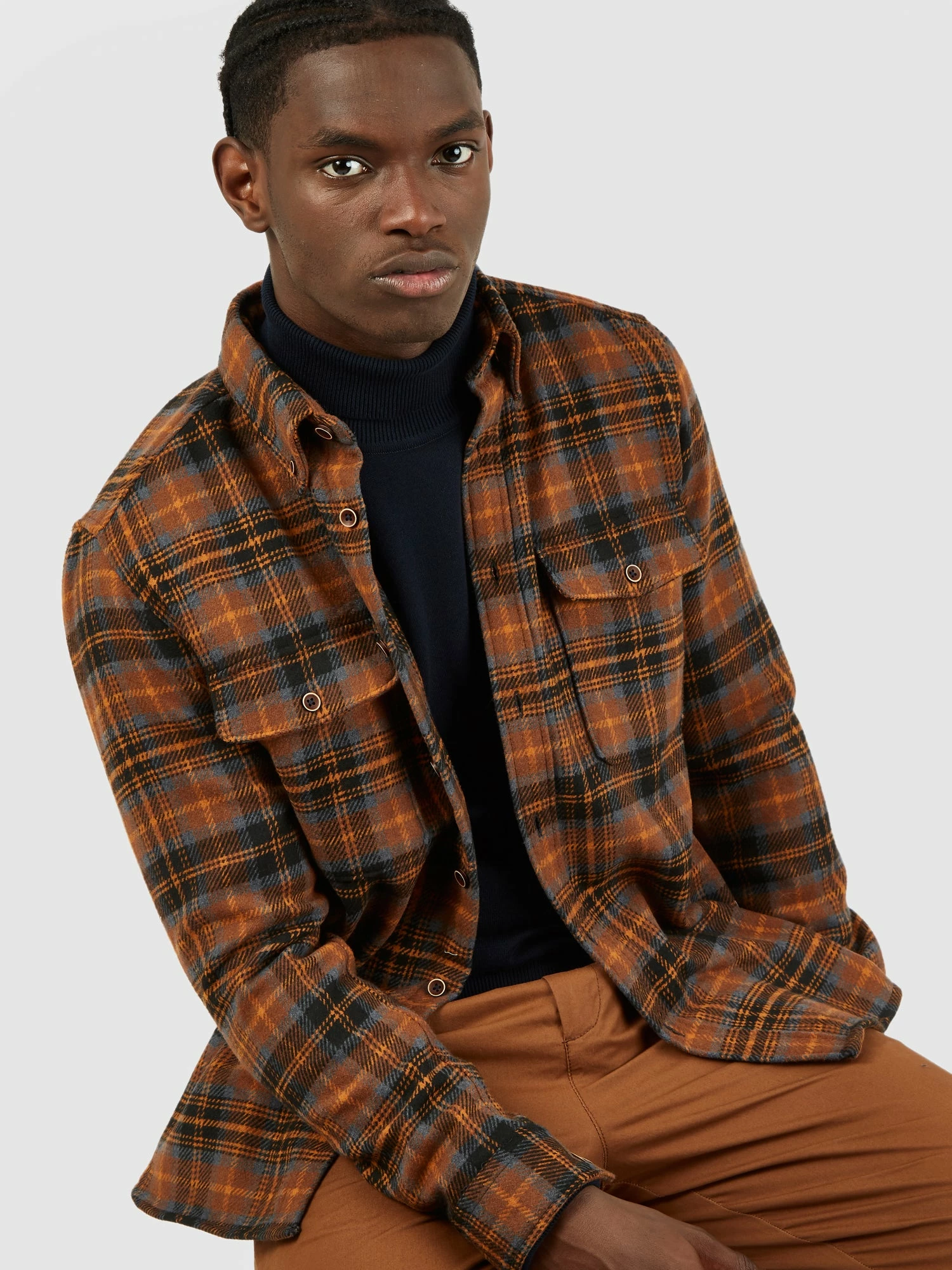 Long-Sleeve Heavy Brushed Check Shirt - Coffee 3 Long-Sleeve Heavy Brushed Check Shirt - Coffee - Image 3
