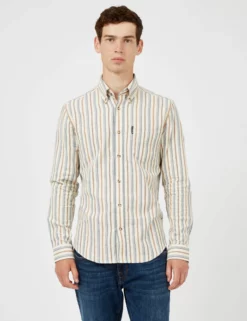 Long-Sleeve Brushed Vertical-Stripe Shirt - Ivory