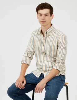 Long-Sleeve Brushed Vertical-Stripe Shirt - Ivory -clothing Shop BS 0065411 015 B scaled