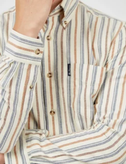 Long-Sleeve Brushed Vertical-Stripe Shirt - Ivory -clothing Shop BS 0065411 015 E scaled