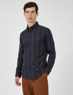 Long-Sleeve Brushed Vertical-Stripe Shirt - Midnight