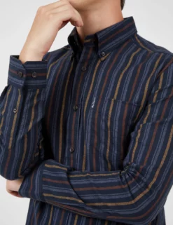 Long-Sleeve Brushed Vertical-Stripe Shirt - Midnight 8 Long-Sleeve Brushed Vertical-Stripe Shirt - Midnight -clothing Shop BS 0065411 036 F scaled