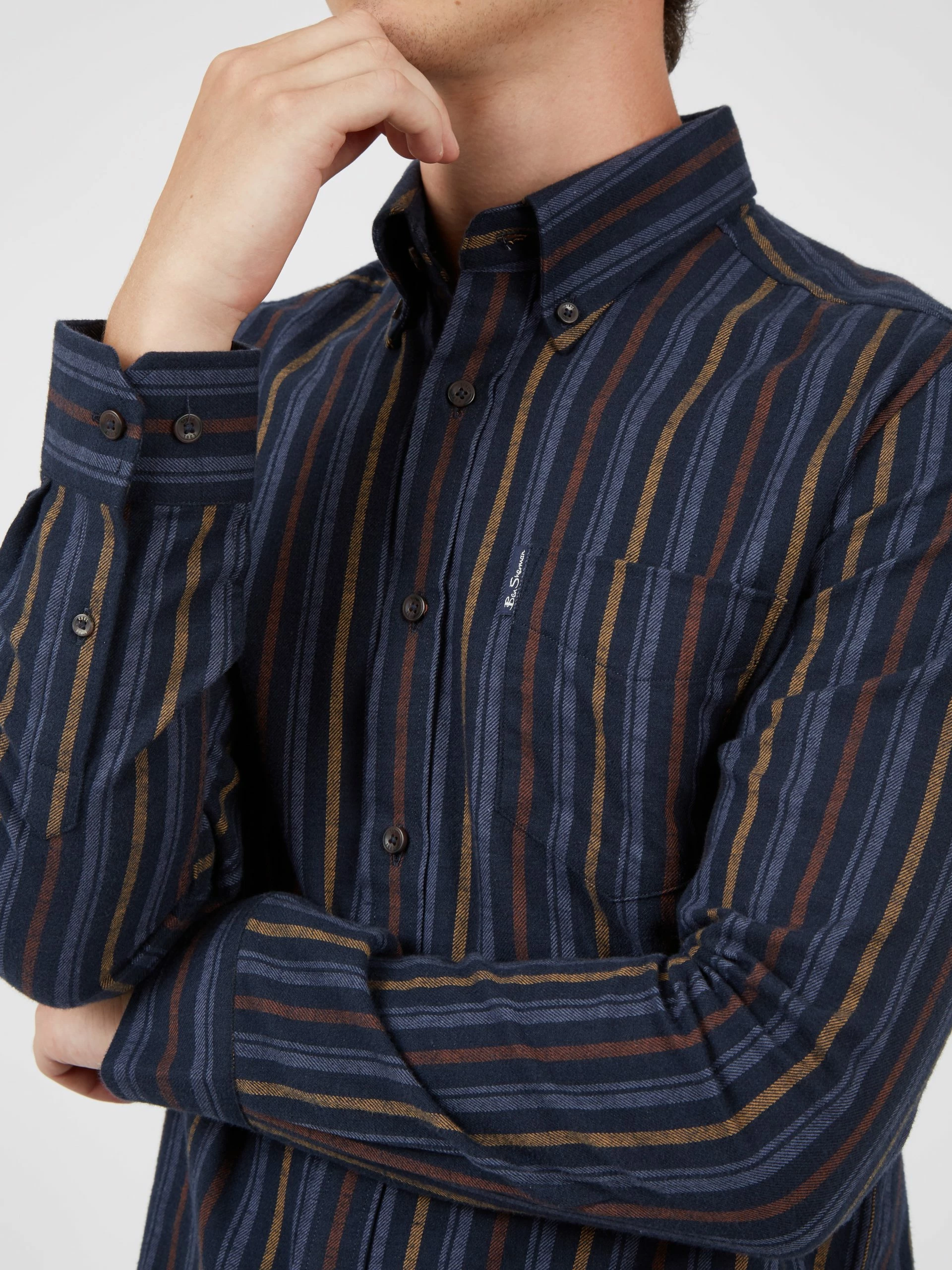 Long-Sleeve Brushed Vertical-Stripe Shirt - Midnight 3 Long-Sleeve Brushed Vertical-Stripe Shirt - Midnight - Image 3