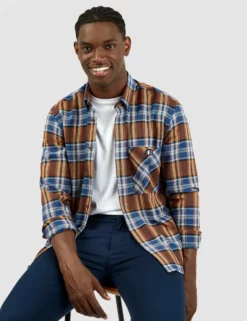 B By Ben Sherman Long-Sleeve Recycled Check Shirt - Royal Blue -clothing Shop BS 0065418 169 B