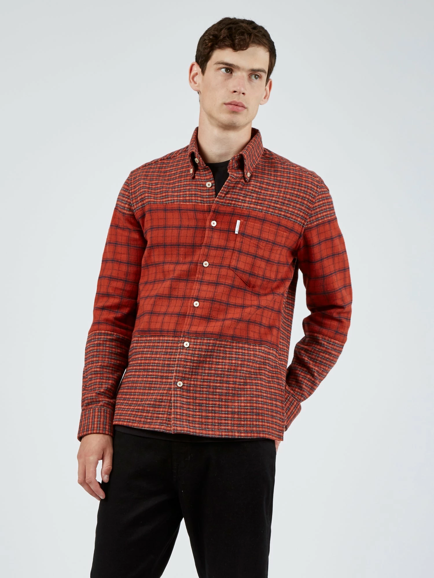 Long-Sleeve Archive Double-Face Check Shirt - Burnt Orange 1 Long-Sleeve Archive Double-Face Check Shirt - Burnt Orange