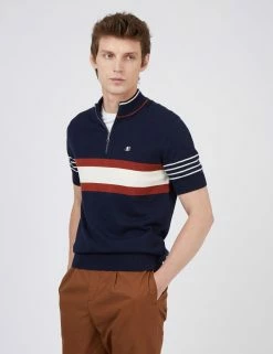 B By Ben Sherman Short-Sleeve Zip-Neck Knit Polo - Marine -clothing Shop BS 0065543 035 A