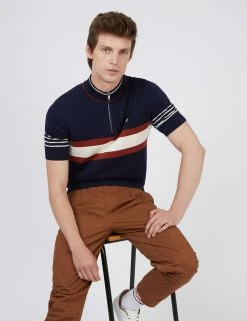 B By Ben Sherman Short-Sleeve Zip-Neck Knit Polo - Marine