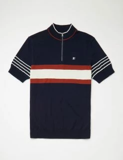 B By Ben Sherman Short-Sleeve Zip-Neck Knit Polo - Marine -clothing Shop BS 0065543 035 D
