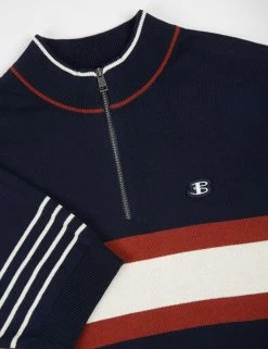 B By Ben Sherman Short-Sleeve Zip-Neck Knit Polo - Marine -clothing Shop BS 0065543 035 E