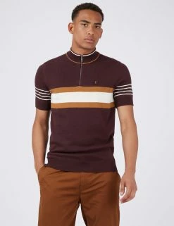 B By Ben Sherman Short-Sleeve Zip-Neck Knit Polo - Bordeaux