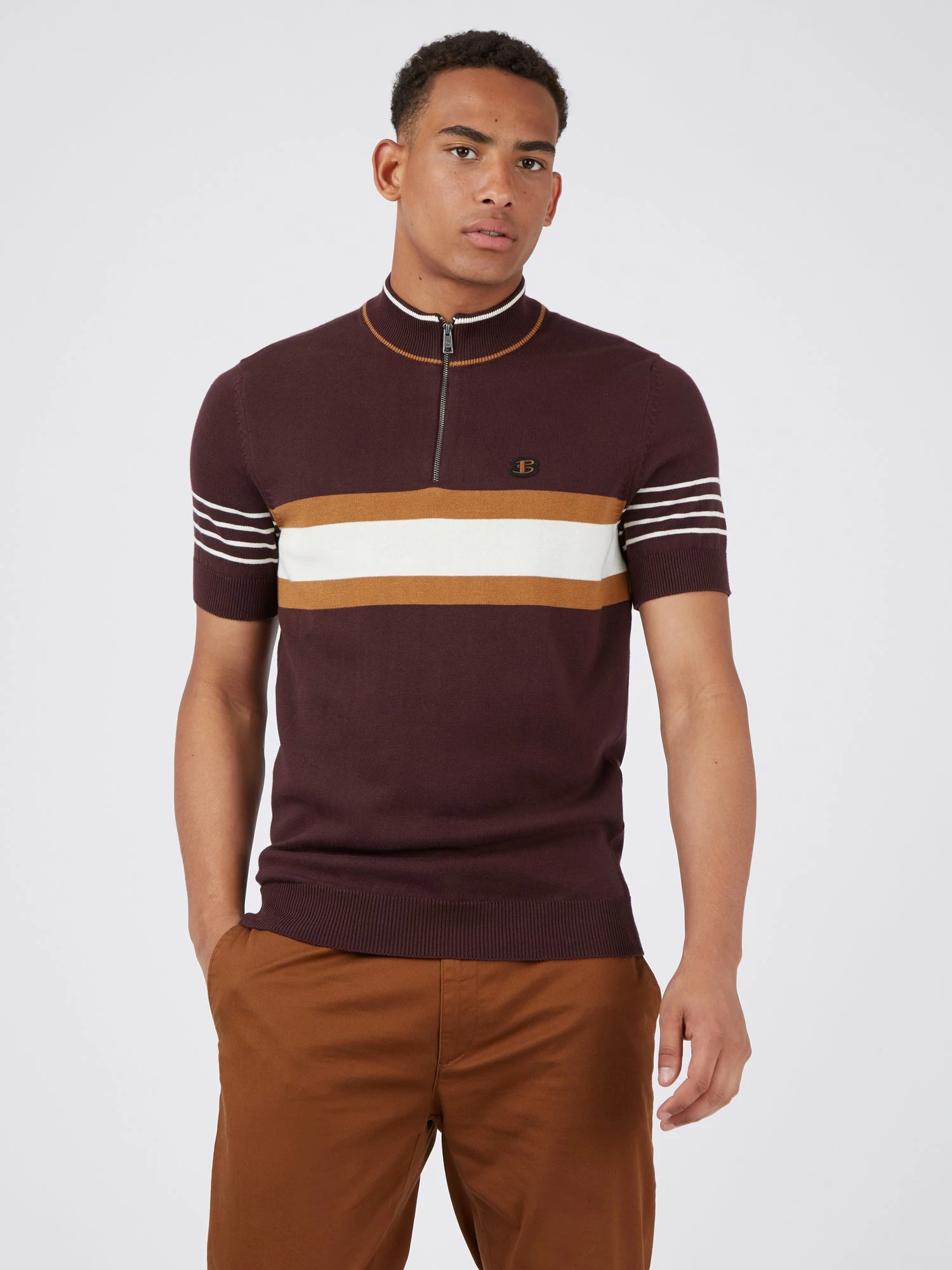 B By Ben Sherman Short-Sleeve Zip-Neck Knit Polo - Bordeaux 1 B By Ben Sherman Short-Sleeve Zip-Neck Knit Polo - Bordeaux