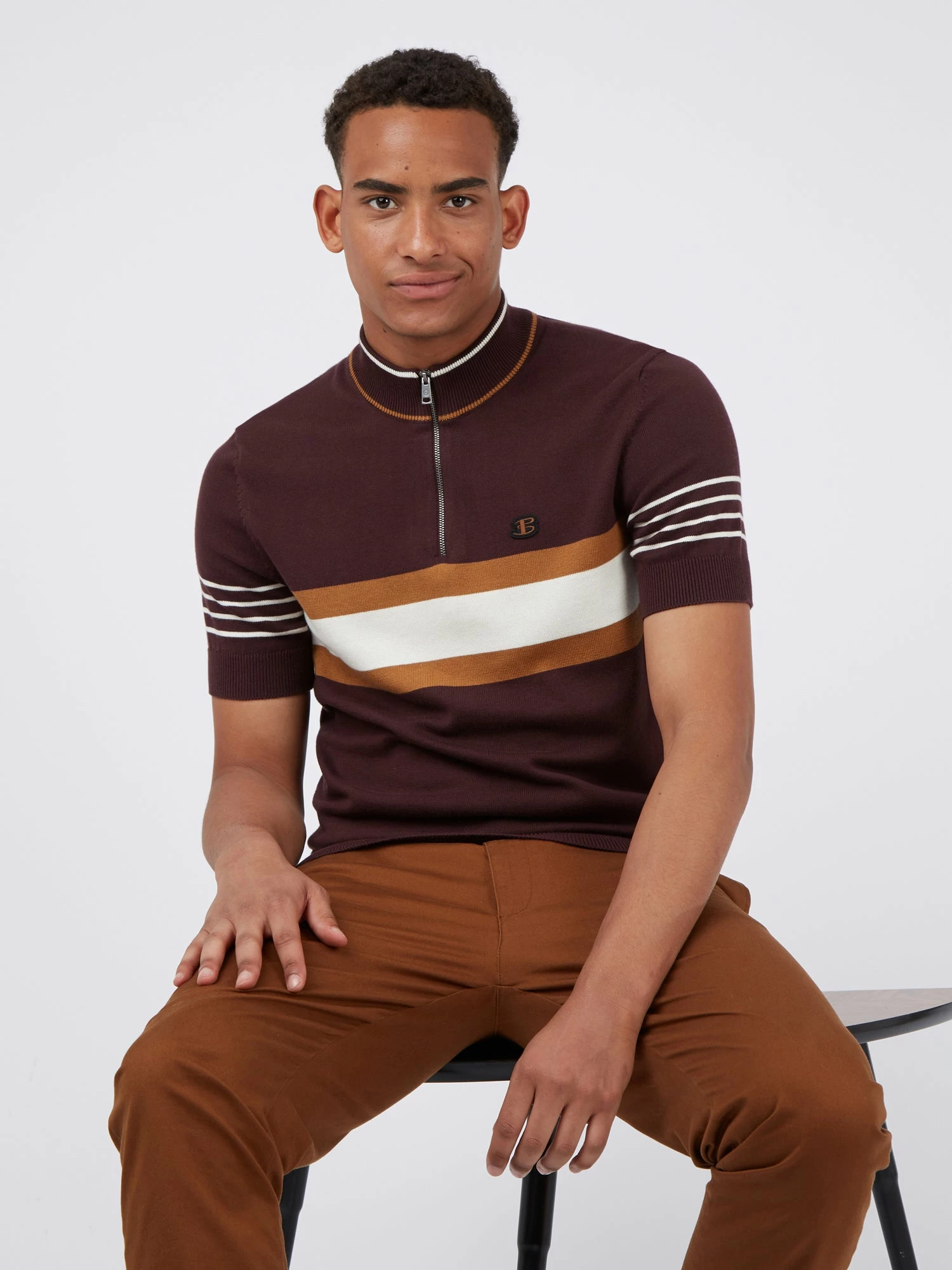 B By Ben Sherman Short-Sleeve Zip-Neck Knit Polo - Bordeaux 4 B By Ben Sherman Short-Sleeve Zip-Neck Knit Polo - Bordeaux - Image 4