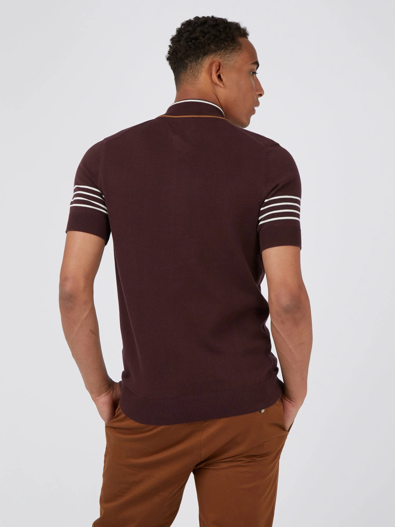 B By Ben Sherman Short-Sleeve Zip-Neck Knit Polo - Bordeaux 2 B By Ben Sherman Short-Sleeve Zip-Neck Knit Polo - Bordeaux - Image 2