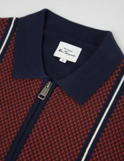 Short-Sleeve Jacquard Zip-Through Knit Polo - Marine -clothing Shop BS 0065549 035 E