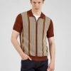 Short-Sleeve Jacquard Zip-Through Knit Polo - Coffee