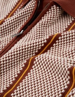 Short-Sleeve Jacquard Zip-Through Knit Polo - Coffee -clothing Shop BS 0065549 043 F