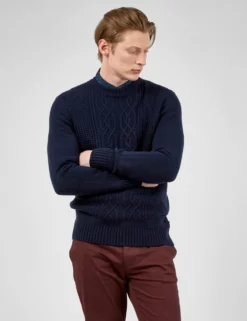 Cable-Knit Crewneck Sweater - Marine -clothing Shop BS 0065554 035 A