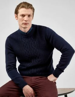 Cable-Knit Crewneck Sweater - Marine