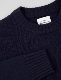 Cable-Knit Crewneck Sweater - Marine -clothing Shop BS 0065554 035 E