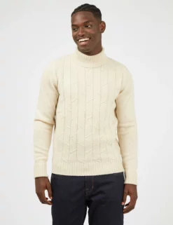Patterned Knit Roll-Neck Sweater - Ivory