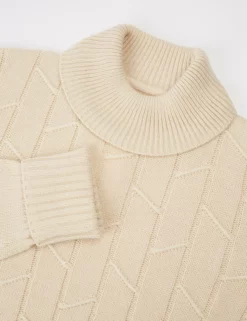 Patterned Knit Roll-Neck Sweater - Ivory -clothing Shop BS 0065555 015 E
