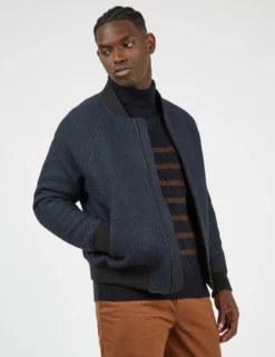 Textured Striped Roll-Neck Sweater - Dark Navy -clothing Shop BS 0065560 025 B