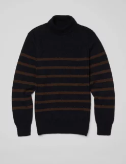 Textured Striped Roll-Neck Sweater - Dark Navy -clothing Shop BS 0065560 025 D