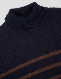 Textured Striped Roll-Neck Sweater - Dark Navy -clothing Shop BS 0065560 025 E scaled