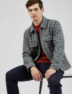 Monochromatic Check Print Jacket - Steel -clothing Shop BS 0065688 017 B
