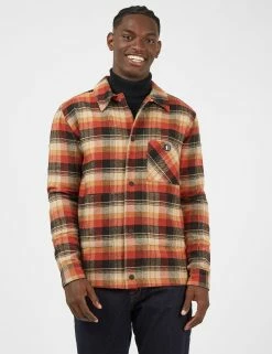 B By Ben Sherman Check-Print Chore Jacket - Burnt Orange