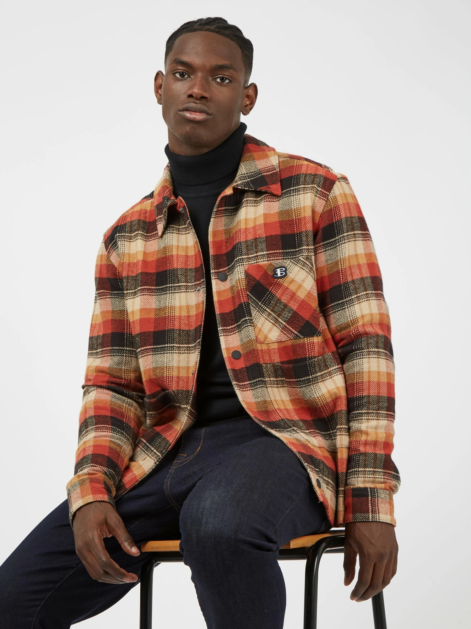 B By Ben Sherman Check-Print Chore Jacket - Burnt Orange 3 B By Ben Sherman Check-Print Chore Jacket - Burnt Orange - Image 3