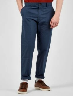 Tonal Check-Print Slim-Taper Trouser - Dark Blue