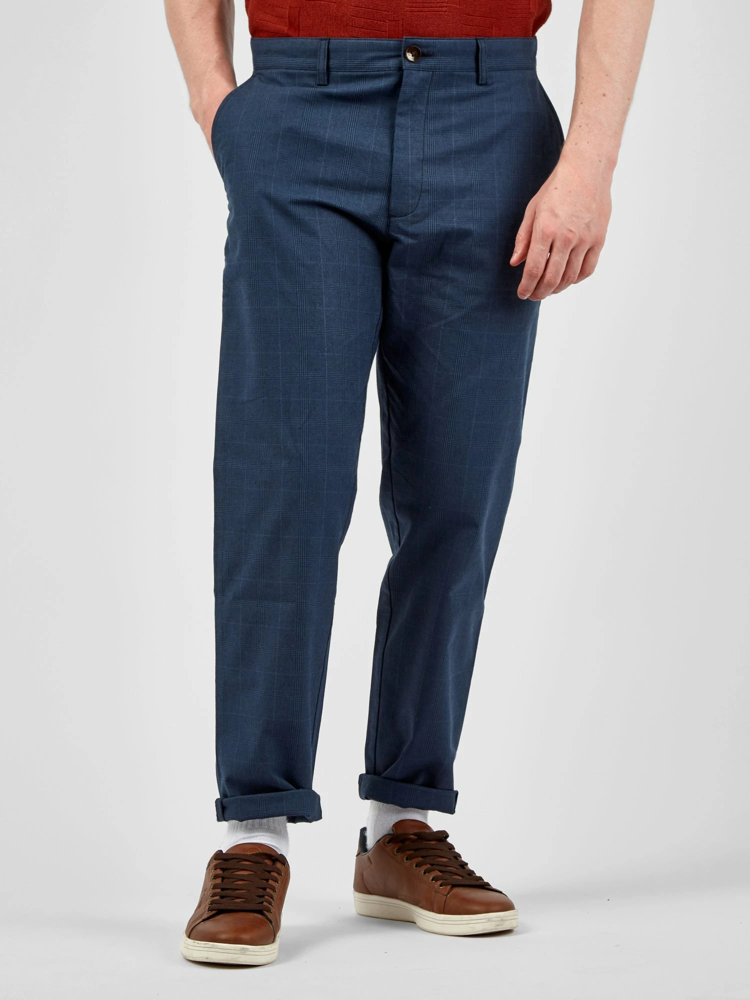 Tonal Check-Print Slim-Taper Trouser - Dark Blue 1 Tonal Check-Print Slim-Taper Trouser - Dark Blue